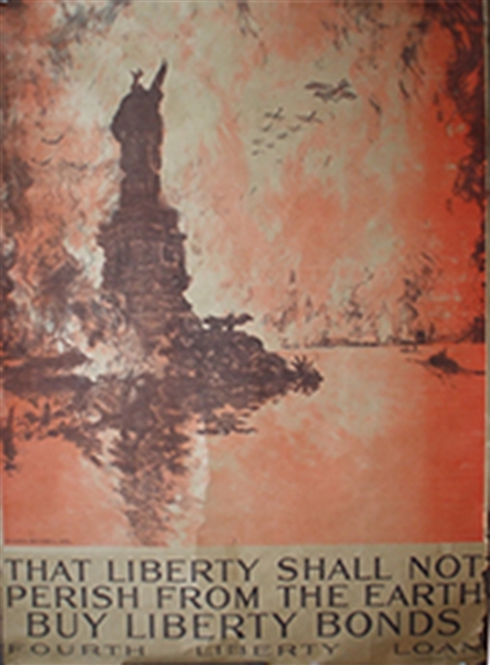  Poster Showing the Statue of Liberty in Ruins, and the New York Skyline in Flames.