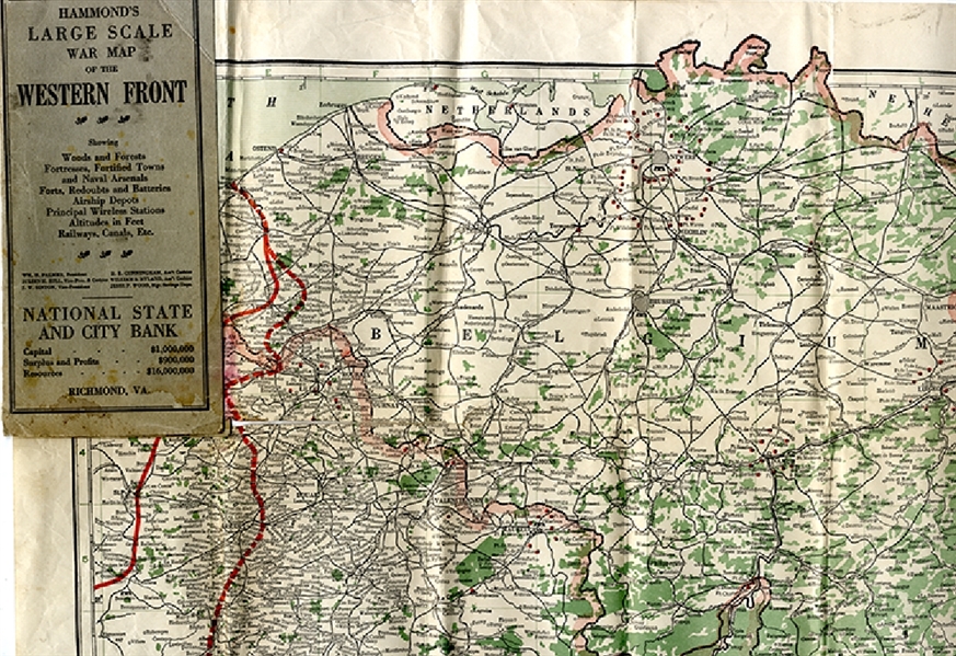 WWI Map: Hammond's Large Scale War Map of the Western Front