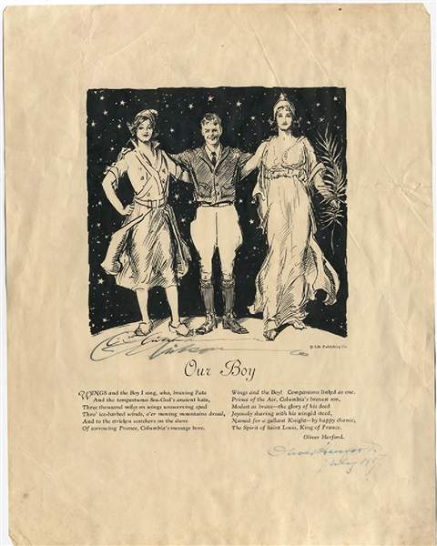 Charles Lindbergh art signed by Charles Dana Gibson and Oliver Herford