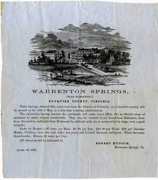 Colored-Servants Are Charged Half Price At Warrenton Spring In April 1861