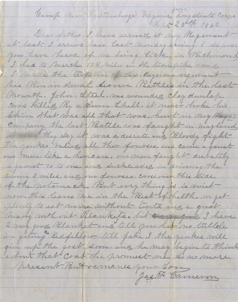 11th Alabama Soldier Writes of Regiment Casualties and Mentions Antietam