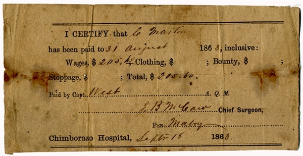 Rare Confederate Document from Chimborazo Hospital in Richmonda