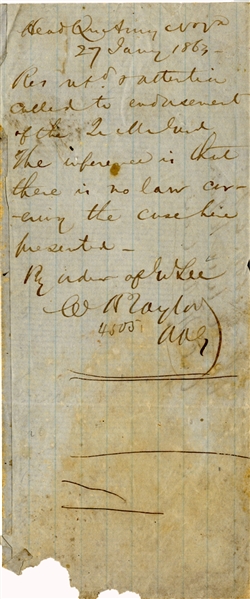 Confederate Document With Signatures of General Williams Wickham and Walter Taylor