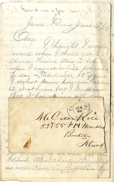 1st Massachusetts Cavalry Letter with Great Battle of Secessionville Content