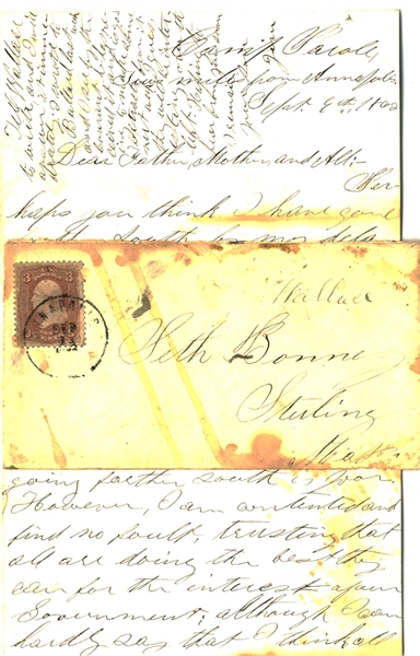 15th Mass Soldier Writes from Camp Parole after Being Captured at Ball’s Bluff