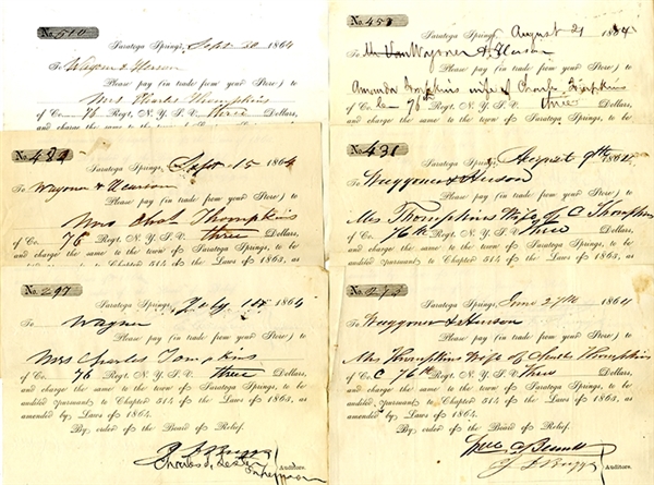 Relief Vouchers For The Family of A 76th New York WIA Gettysburg.  