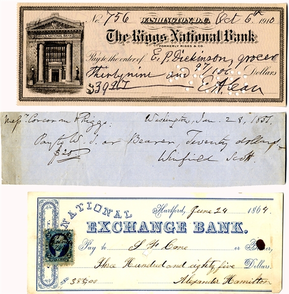 Group of Three Union General Signed Checks