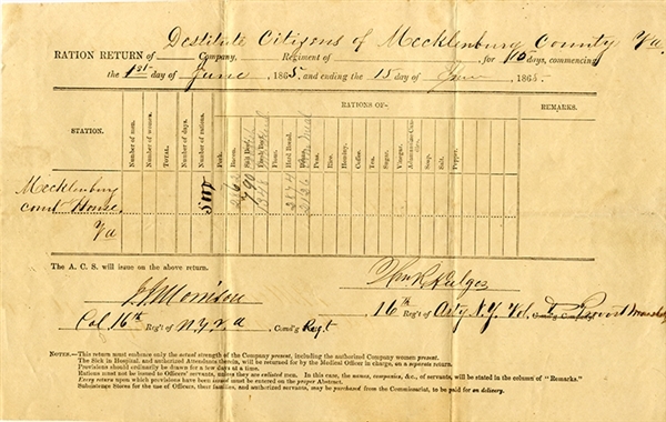 Rare Destitute Virginia Citizen Aid Union Army Document
