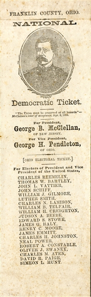 Huge 1864 Regular Democratic Ticket McClellan/Pendleton Portrait Ballot.