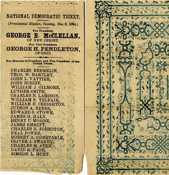 1864 George B. McClellan Ballot Printed on Adversity Paper.