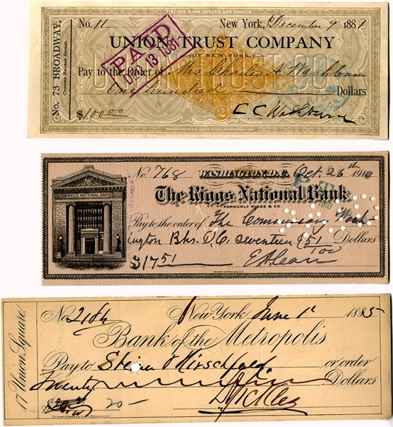 Checks Signed by Generals Washburn, Sickles and Carr