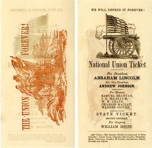 1864 Abraham Lincoln We Will Defend It Forever Campaign Ballot
