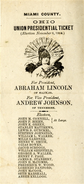 1864 Abraham Lincoln Lady Liberty Campaign Ballot.