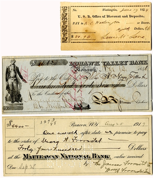 Two Checks Signed by Secretaries of the U.S. Treasury