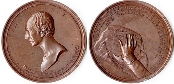 HENRY CLAY 1852 LARGE BRONZE MEDAL BY ENGRAVER C.C. WRIGHT STRUCK BY THE U.S.MINT. 