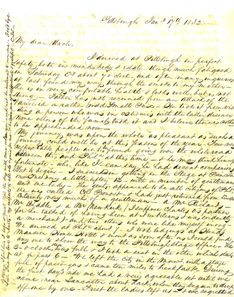 A Detailed Manuscript Describing A Stage Coach Journey Across NJ-Penn. - 1832
