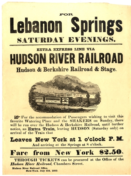 Hudson River Railroad small Broadside, 1852