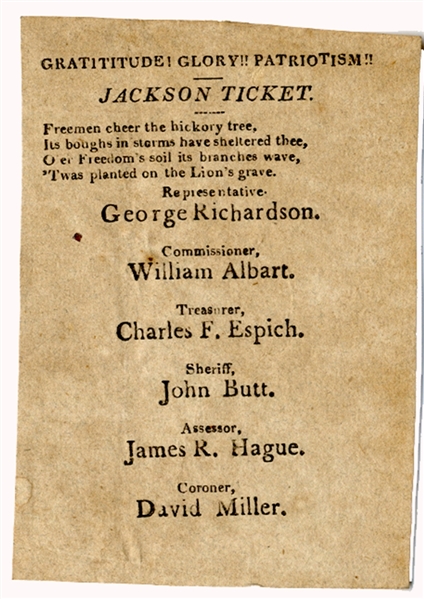 Rare Andrew Jackson Campaign Ballot