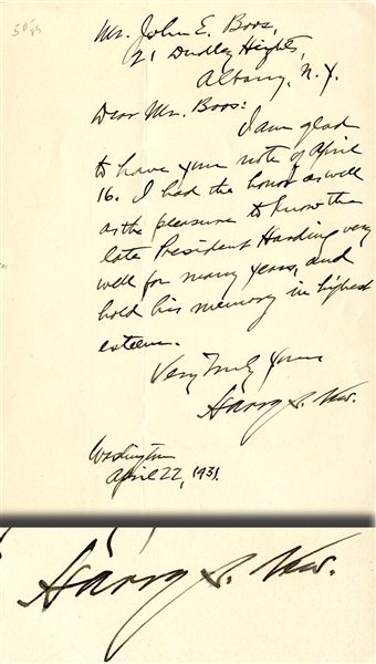 Postmaster General Harry S. New Writes of Warren Harding