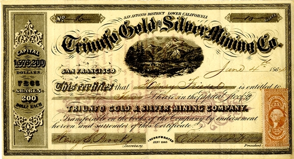 Civil War Era San Francisco Stock Certificate