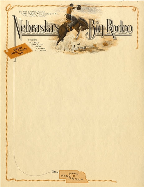1934 Nebraska Rodeo Letterhead