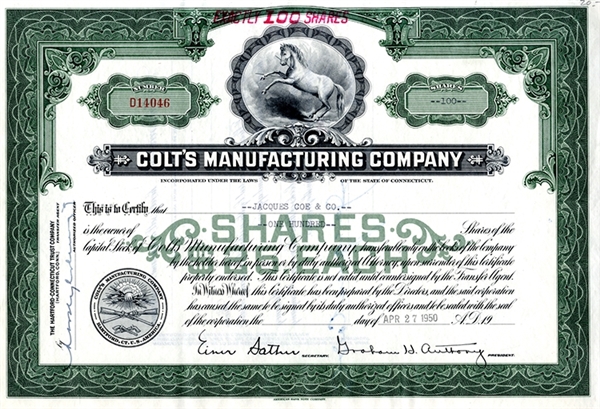 Gun Maker’s Stock Certificate