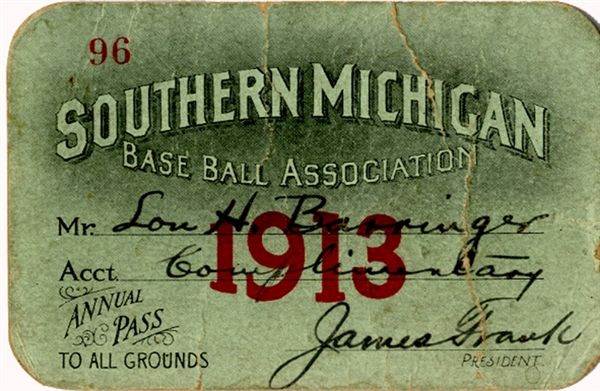 1913 Southern Michigan Baseball Ticket.