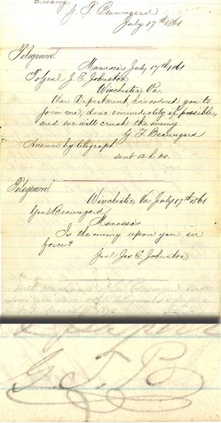 Beauregard Autograph Notes Signed, Telegrams Sequencing The Battle Of Manassass
