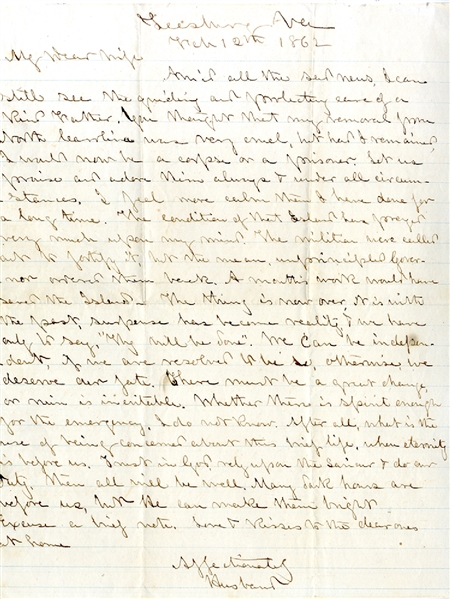 DH Hill To His Wife Says Regarding His Removal From NC, “... had I remained, I would now be a corpse or a prisoner. 