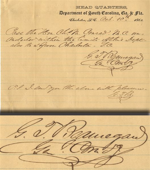 Beauregard Issues a Pass to His Louisiana Friend and Confederate Member of Congress