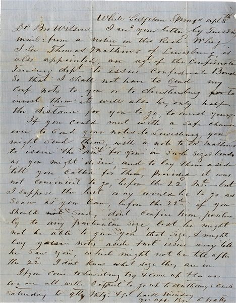 Confederate Treasury Department Letter