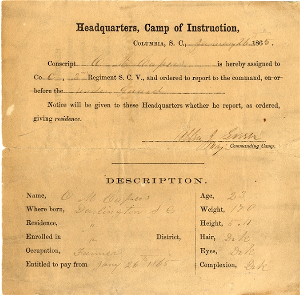 Still Enlisting in South Carolina - January 1865