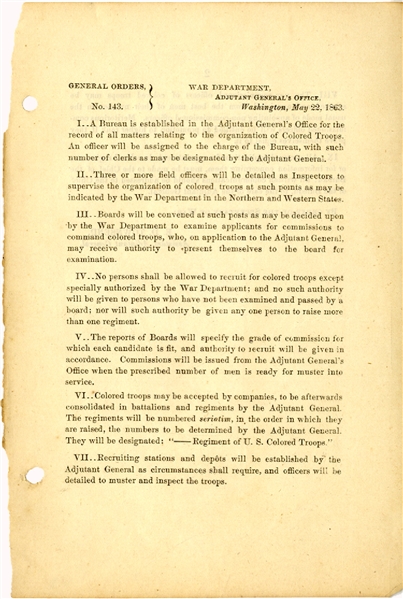 Establishing a Military Body to Regulate the Recruitment, Training and Equipment of Colored Troops 