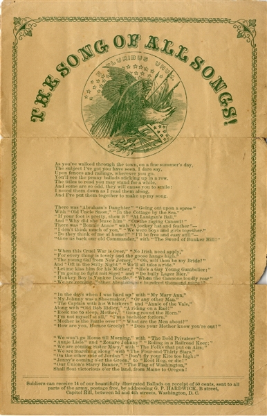 Penny Song Sheet Advertising Targeting The Soldiers of All Parts of The Army. 