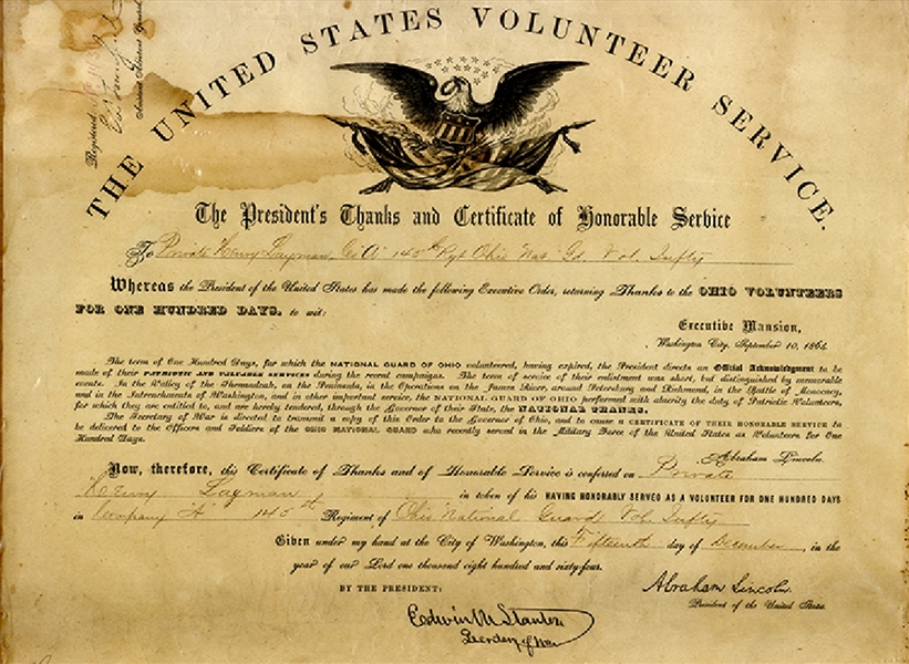 Ohio National Guards Certificate