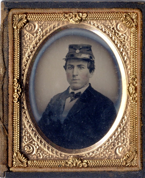Ambrotype of Raw Recruit with Stephen Douglas 1860 Campaign Badge  