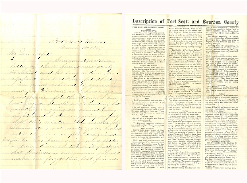 Ultra-Rare Expansion of The West Fort Scott, Kansas Land Advertising Stationery and Letter.