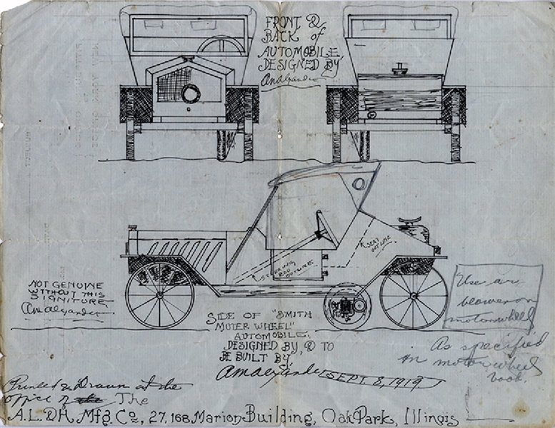 Period Schmatic Drawing for 1919 Automobile