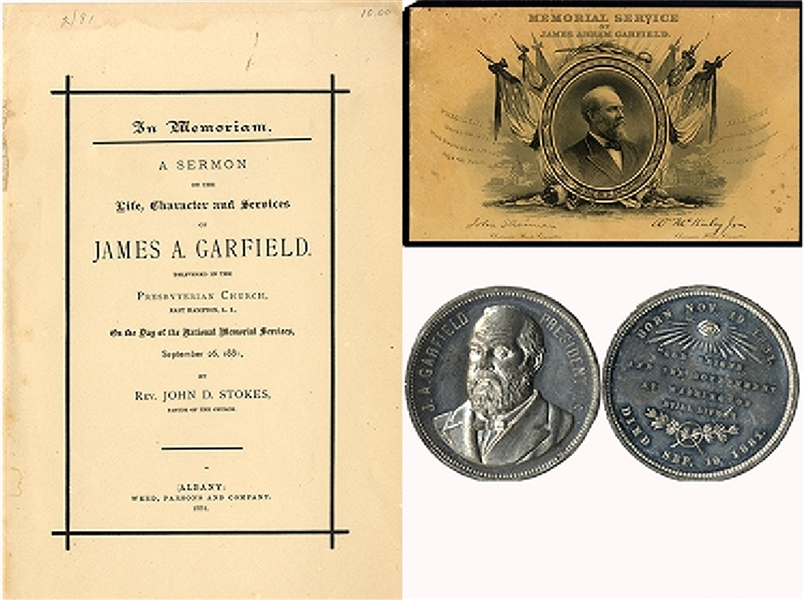 Grouping of President Garfield Memorial Pieces - “God reigns and the government at Washington still lives”.