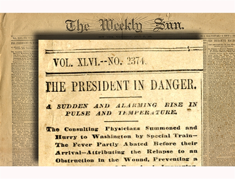 Newspaper on the Dangerous Condition of President Garfield