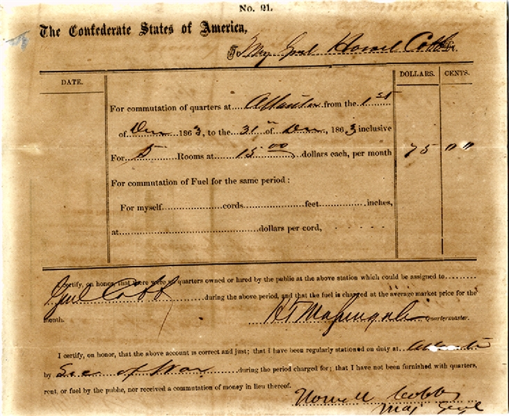 Gen. Howell Cobb war-date signed document