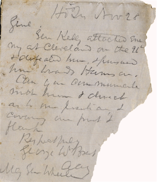 Signed by Col. George W. Brent pertaining to attack by Gen. Kelly