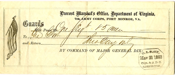 7th Army Corps Pass to Fortress Monroe