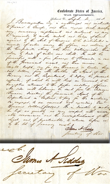 James Seddon War Date Autograph Letter Signed