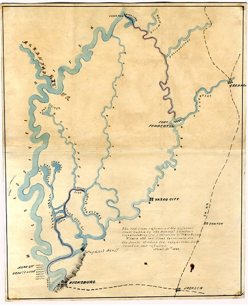Polk Signed Manuscript Map of Vicksburg Campaign