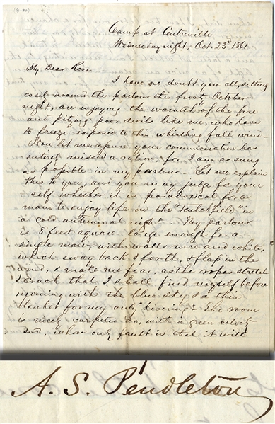 Sandie Pendleton Letter with Great  Camp Content and Mention of his father General William N. Pendleton