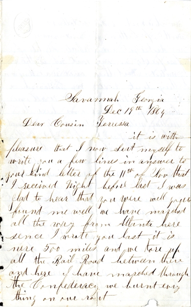 60th NY Infantry letter on depredations caused in Sherman’s March to the Sea