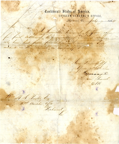Signed by CSA Surgeon General Samuel P. Moore
