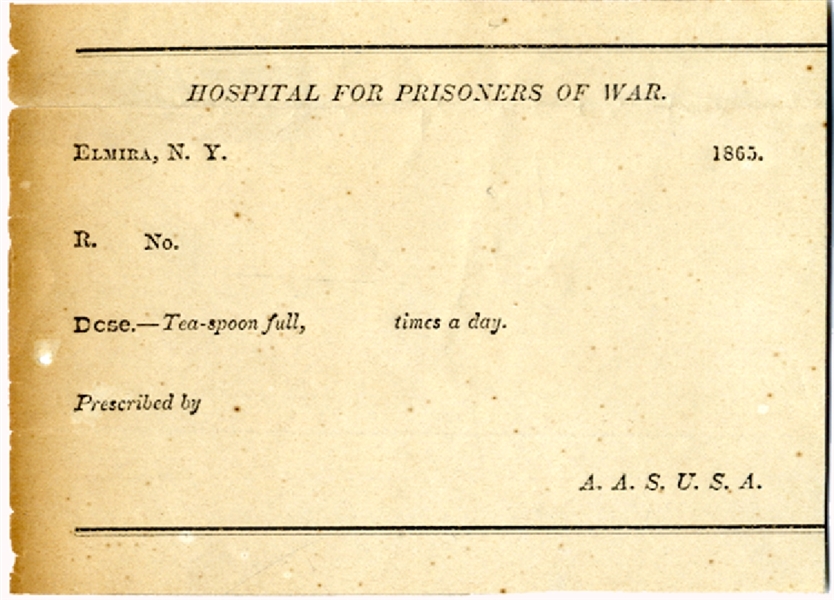 Unused imprinted receipt for hospital POWs