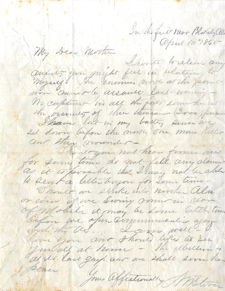 7th Mass. Light Infantry writes of battle at Blakely, Alabama
